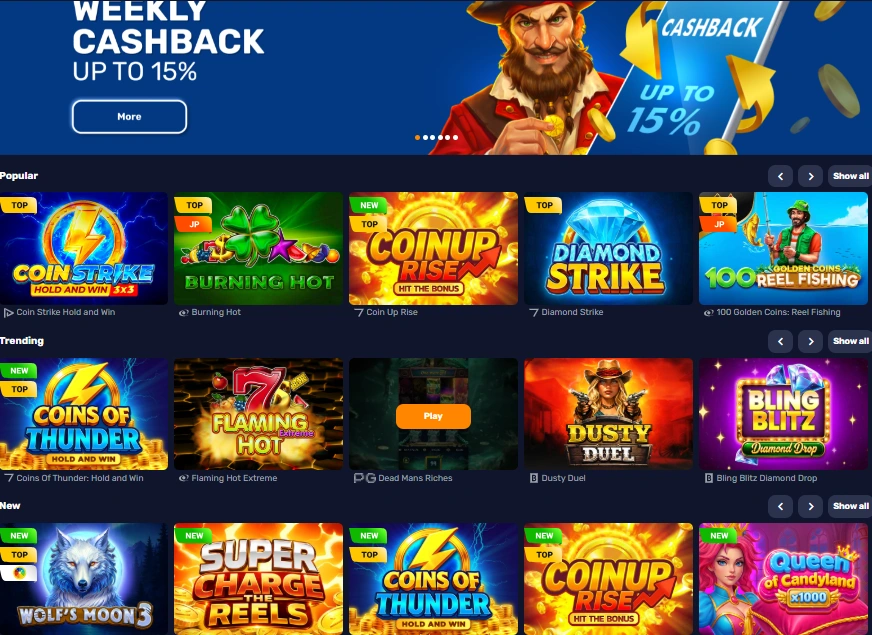 BassWin casino lobby interface