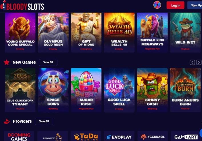 BloodySlots casino lobby interface