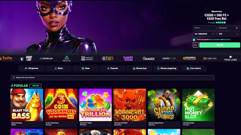 WinBeast casino lobby interface