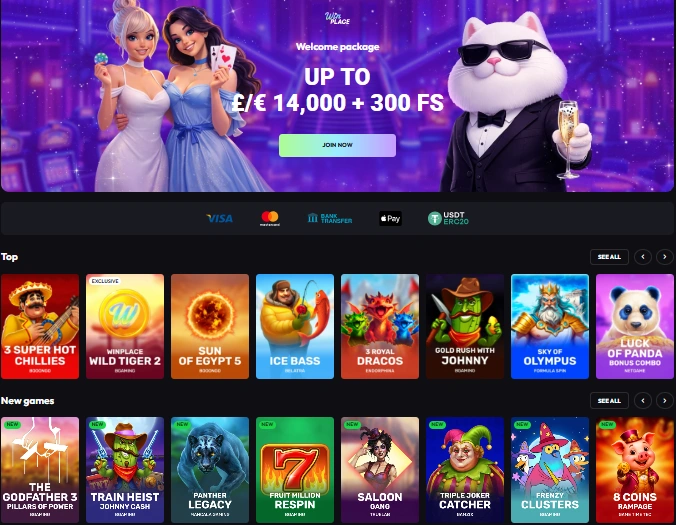 Winplace casino lobby interface